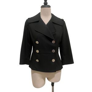 White House Black Market Women's Double Breasted Peacoat Jacket Black Sz 4